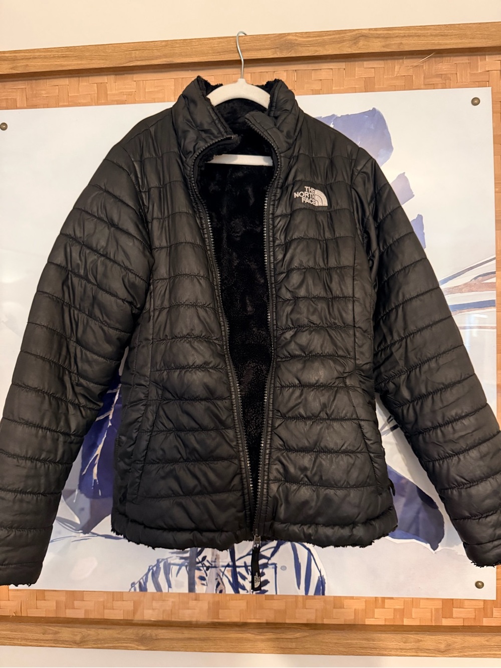 The North Face REVERSIBLE Girls Black Quilted Puffer Jacket with Plush Lining
